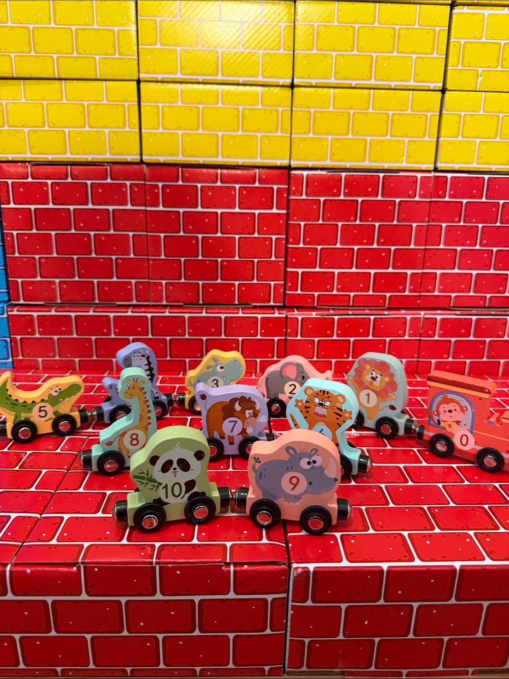 11 Piece Wooden Numbered Animal Magnetic Pull-Along Train - Multicolor